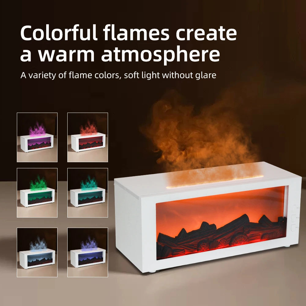 Fireplace Flame Diffuser  300ml, Remote Control, 7 Colors, Auto Shut-Off (3 Oils Included)
