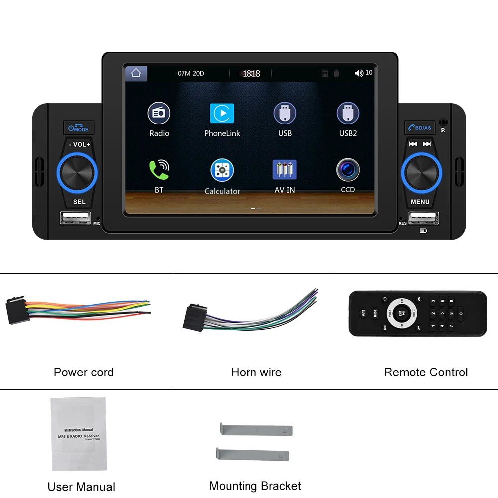 Podofo 1 din CarPlay Car Radio Universally 5inch Car Multimedia Player 1DIN FM Stereo Receiver For Suzuki Nissan Toyota KIA VW