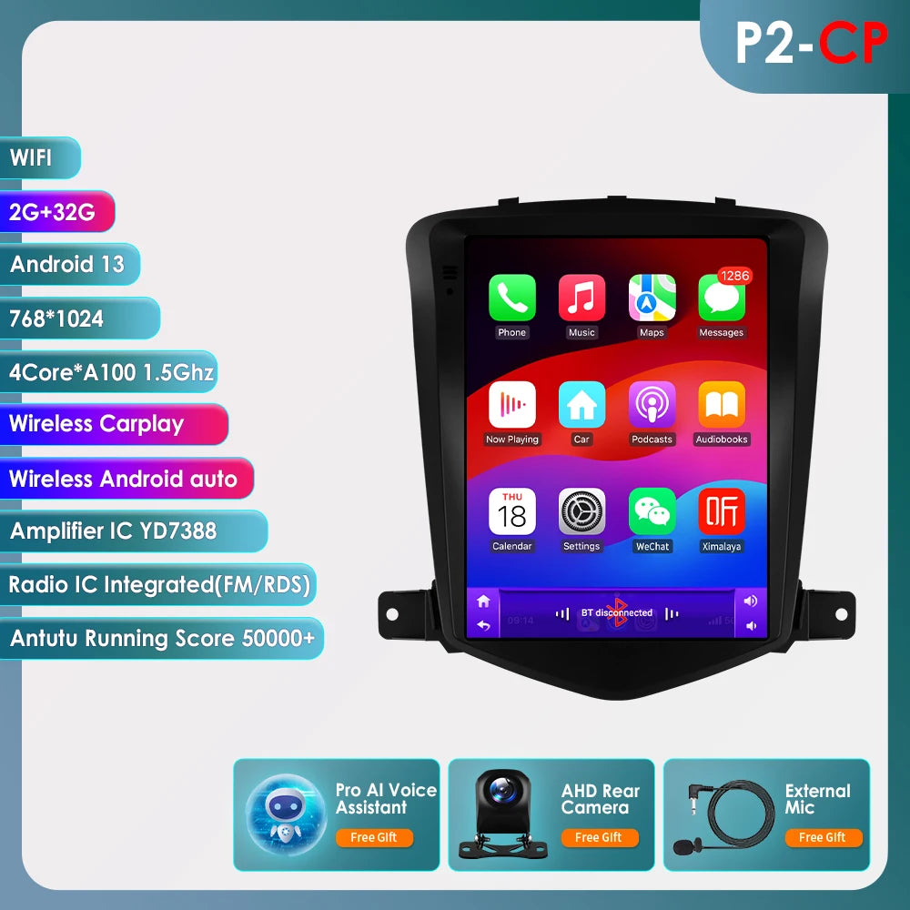 9.7"7862 Android 13 Car radio for Chevrolet Cruze J300 2008-2012 Tesla style Multimedia Video player 4G Carplay GPS navi Stereo