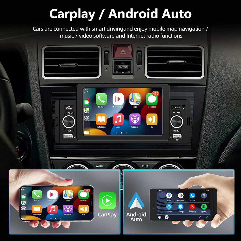 Podofo 1 din CarPlay Car Radio Universally 5inch Car Multimedia Player 1DIN FM Stereo Receiver For Suzuki Nissan Toyota KIA VW