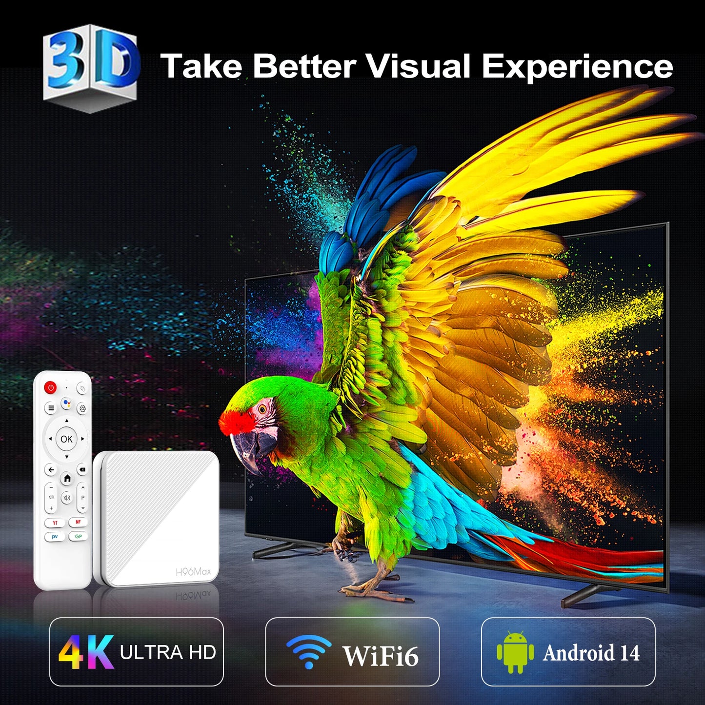 H96 MAX TV Box Android 14 TV Box 4K Wifi6 BT5.0 Google Voice Assistant