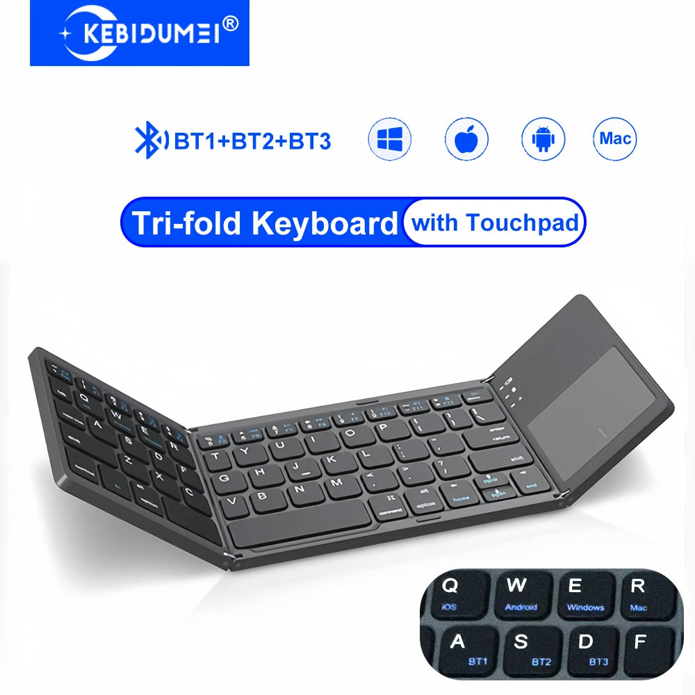 Tri-Folding Keyboard Touchpad  Bluetooth Mini  for  Win Android IOS