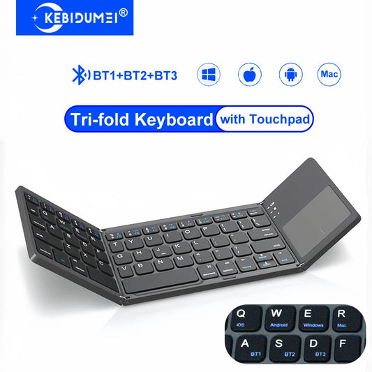Tri-Folding Keyboard Touchpad  Bluetooth Mini  for  Win Android IOS