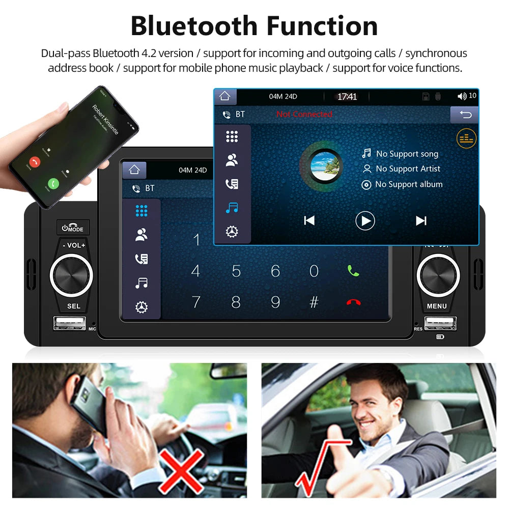 Podofo 1 din CarPlay Car Radio Universally 5inch Car Multimedia Player 1DIN FM Stereo Receiver For Suzuki Nissan Toyota KIA VW