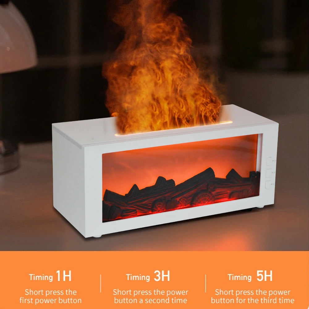 Fireplace Flame Diffuser  300ml, Remote Control, 7 Colors, Auto Shut-Off (3 Oils Included)